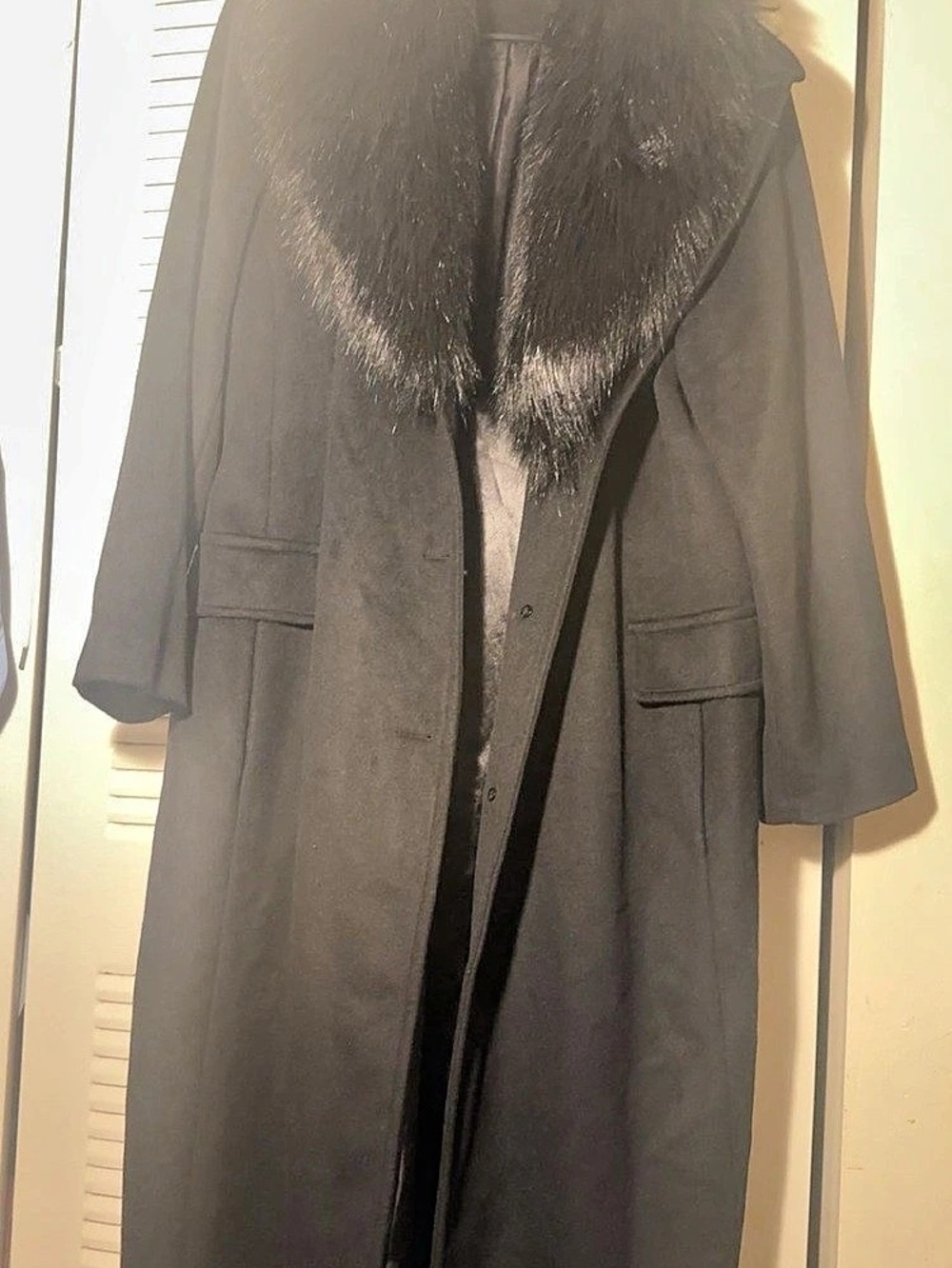 Calvin Klein Faux Fur Collar Long Wool Coat Black Coat